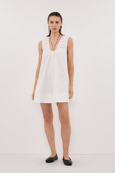 Stas wearing GABBY WHITE OVERSIZED COTTON MINI DRESS