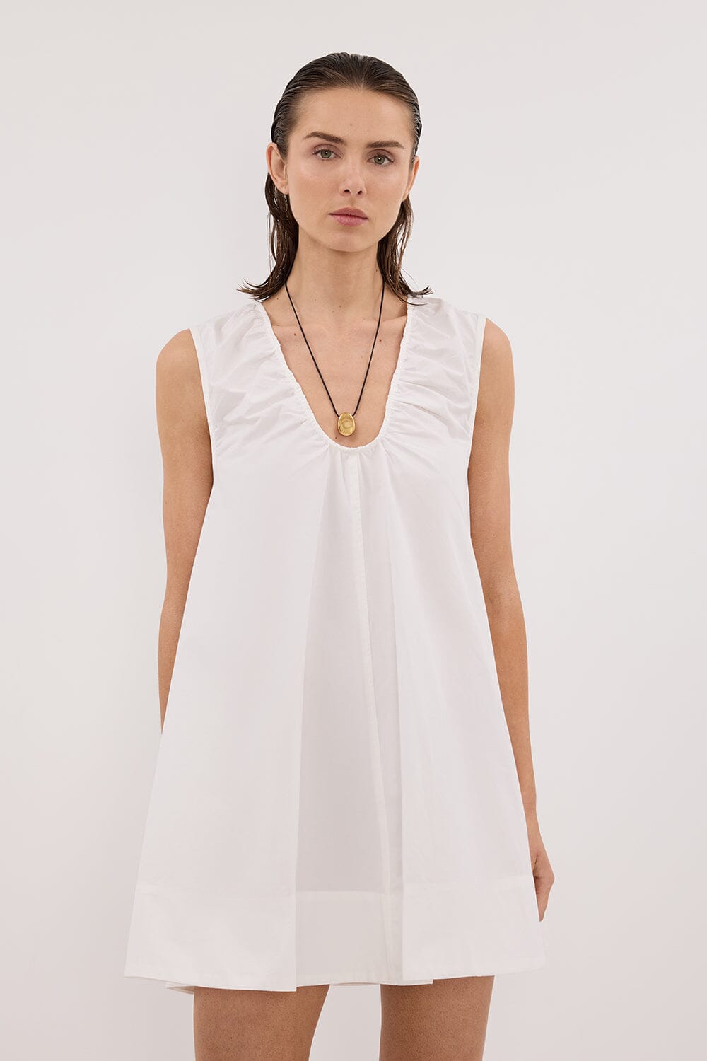 GABBY WHITE OVERSIZED COTTON MINI DRESS