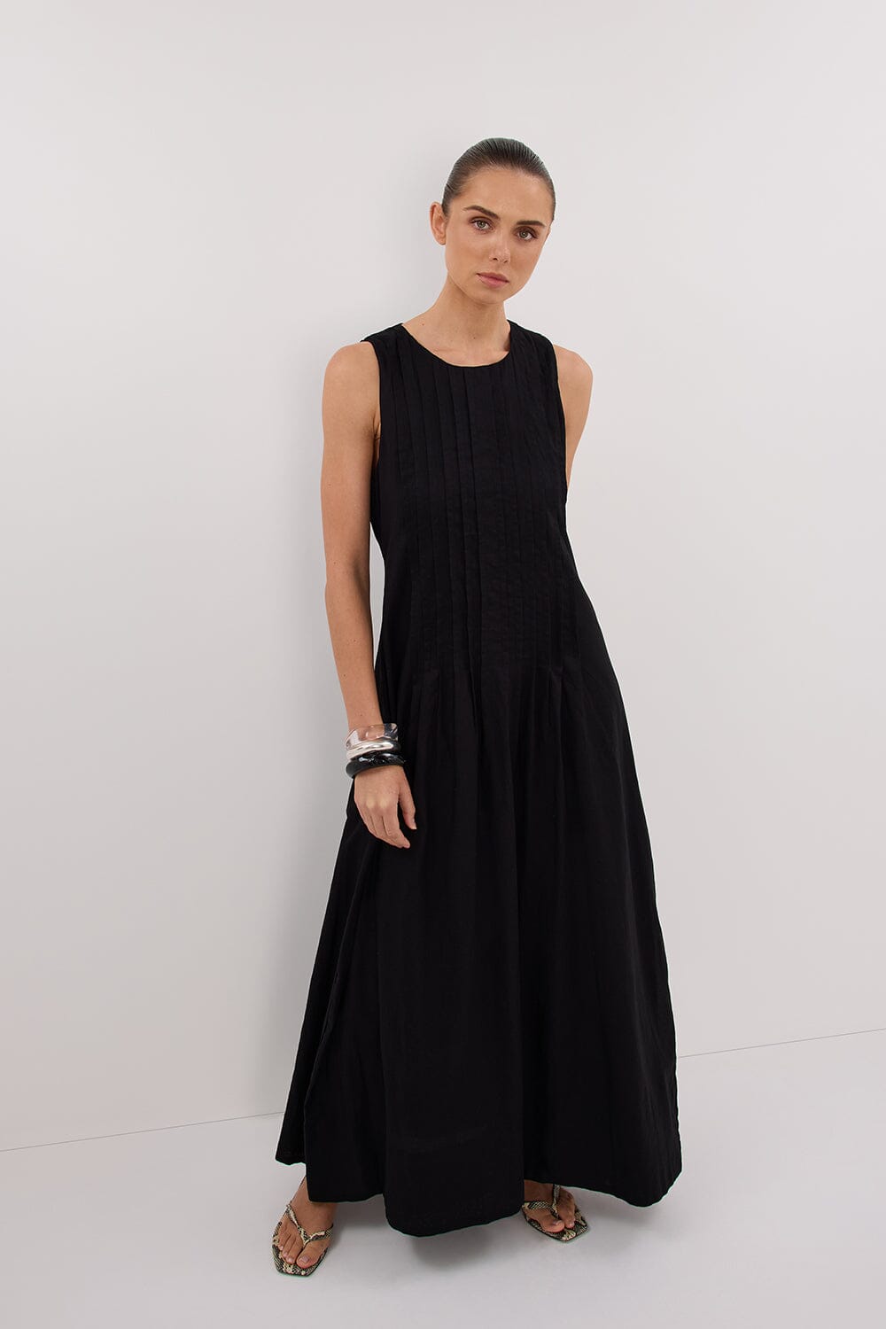 MILO BLACK LINEN BLEND MIDI DRESS Clothing DISSH Boutiques 8 BLACK 
