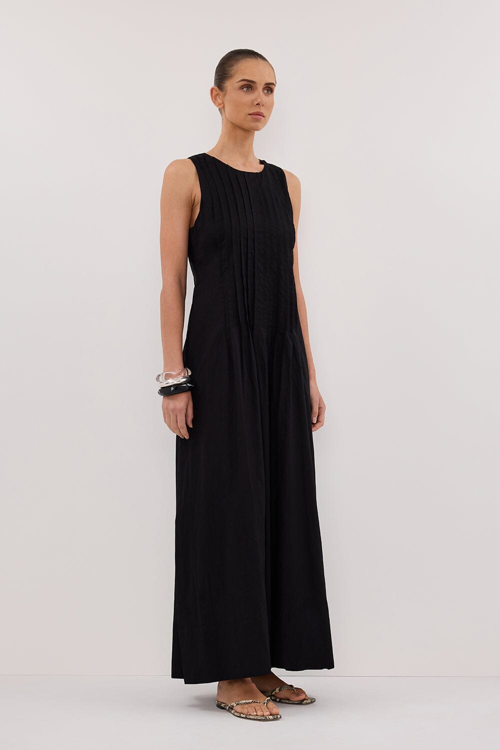 MILO BLACK LINEN BLEND MIDI DRESS Clothing DISSH Boutiques 
