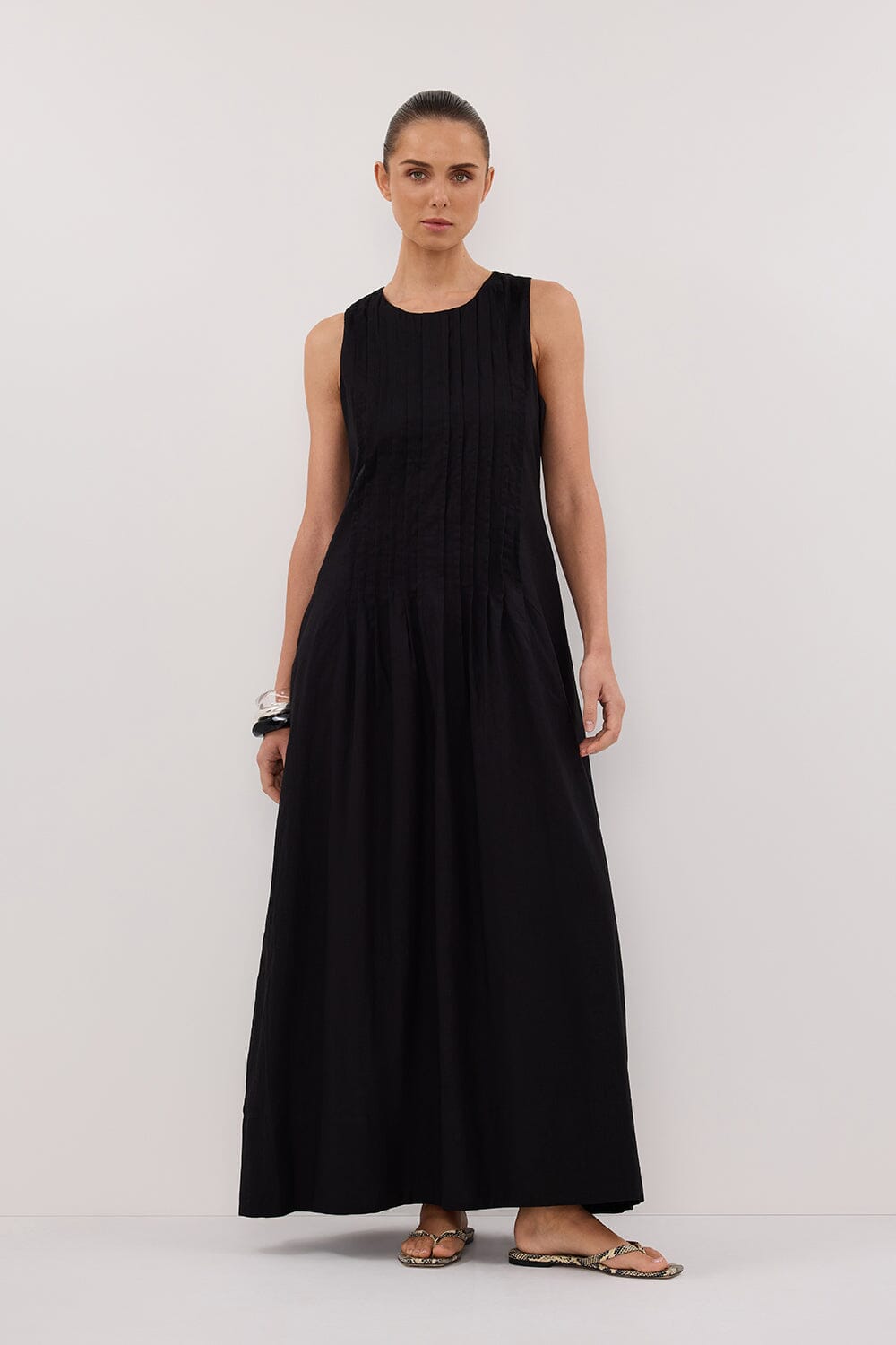 MILO BLACK LINEN BLEND MIDI DRESS Clothing DISSH Boutiques 