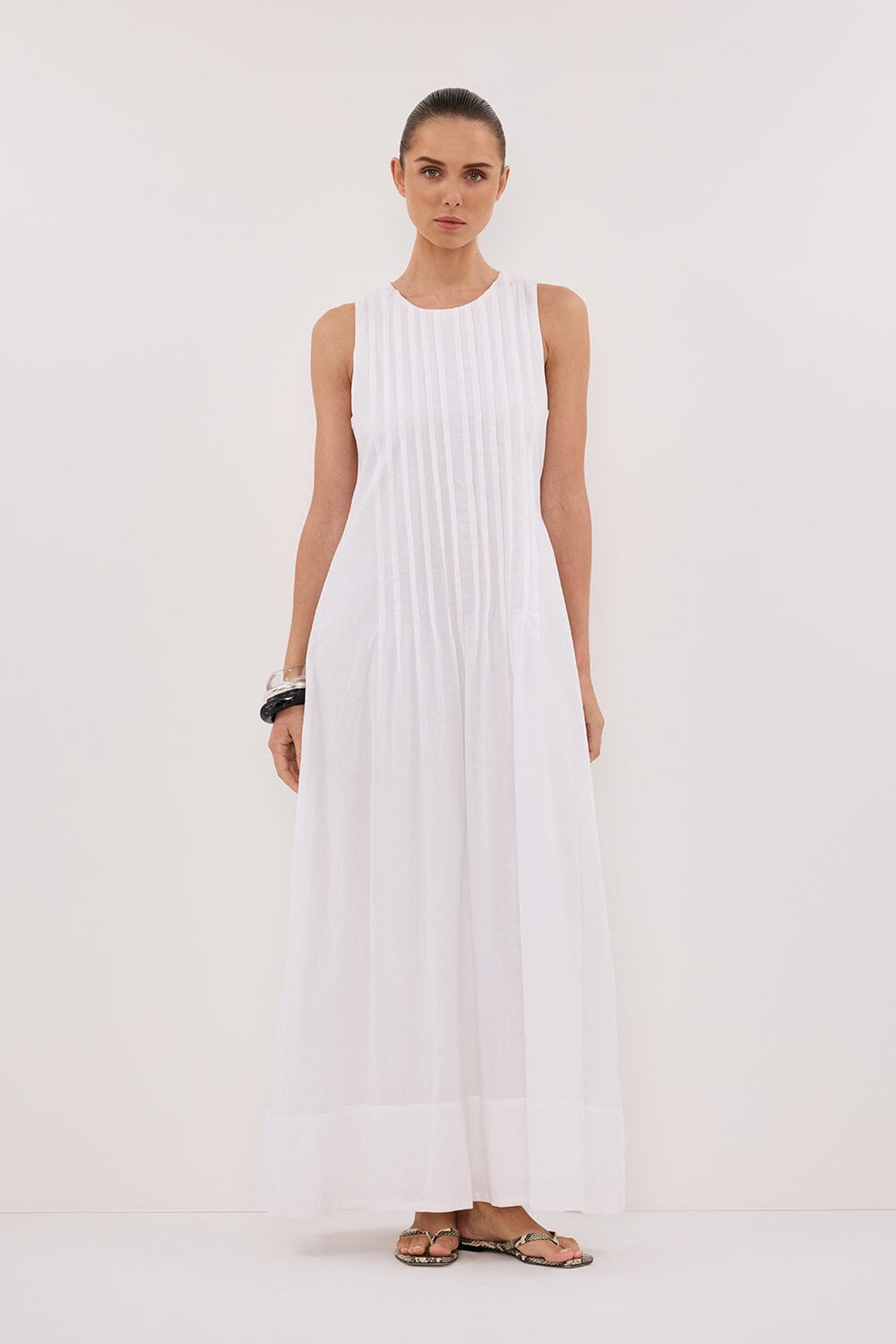 MILO WHITE LINEN BLEND MIDI DRESS Clothing DISSH Boutiques 6 WHITE 
