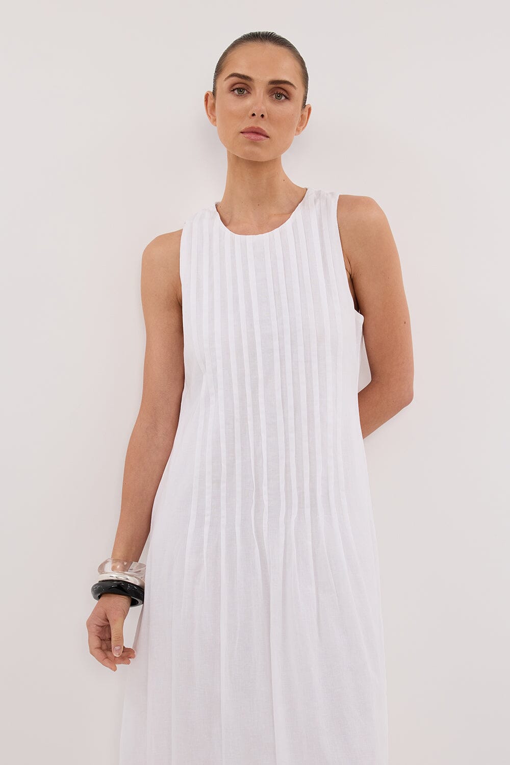 MILO WHITE LINEN BLEND MIDI DRESS Clothing DISSH Boutiques 
