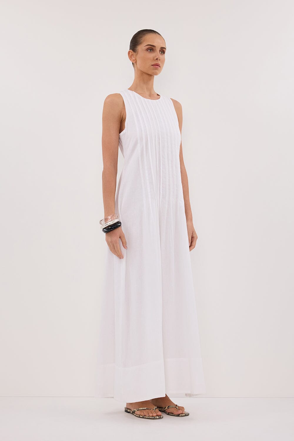MILO WHITE LINEN BLEND MIDI DRESS Clothing DISSH Boutiques 