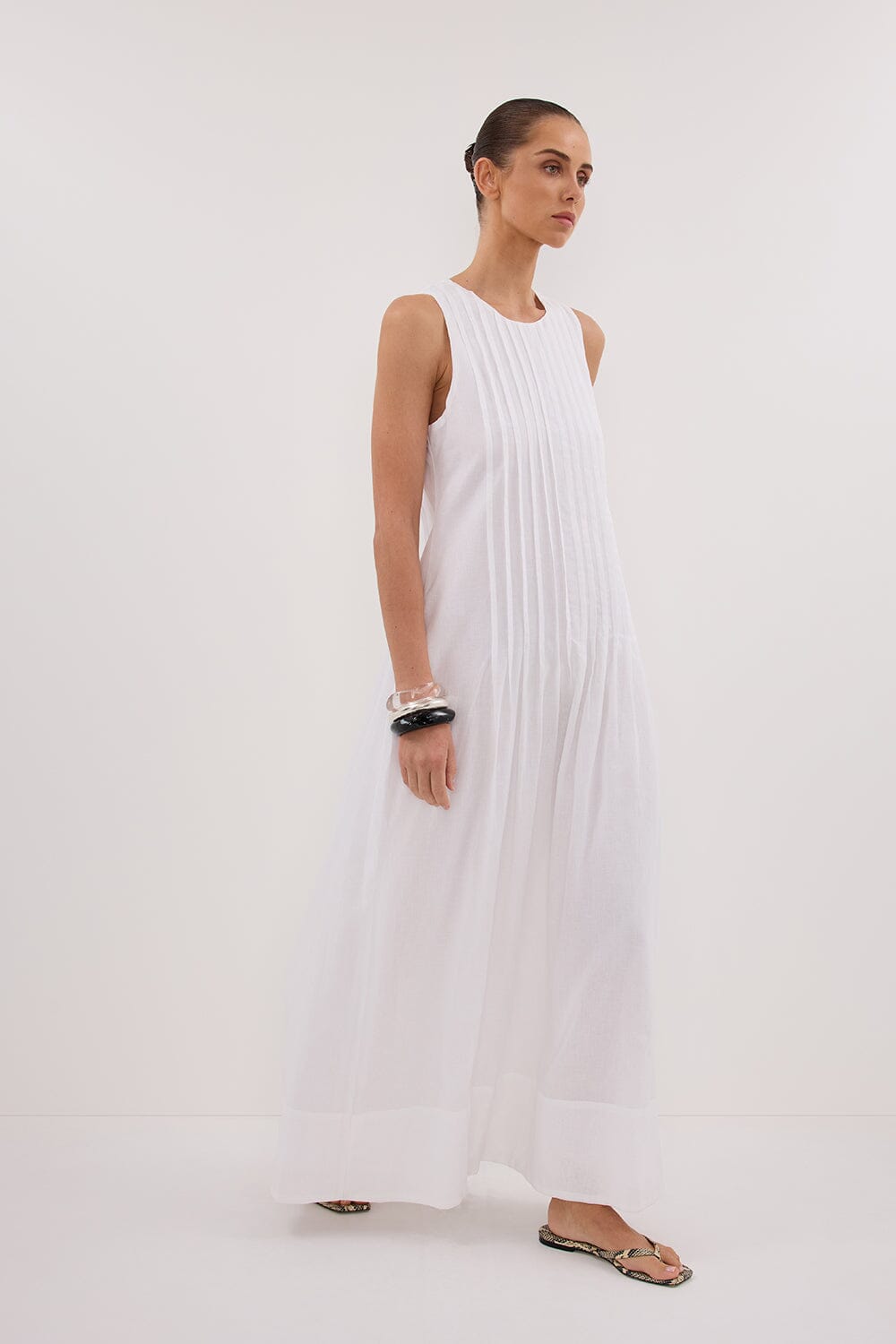 MILO WHITE LINEN BLEND MIDI DRESS Clothing DISSH Boutiques 