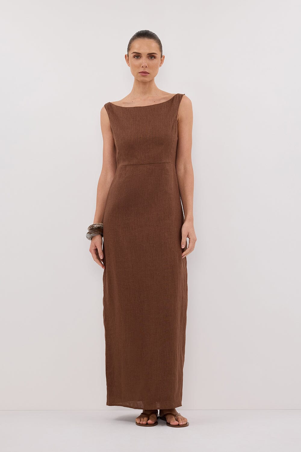 JULE FONDANT LINEN MIDI DRESS Clothing DISSH Boutiques 6 CHOCOLATE 