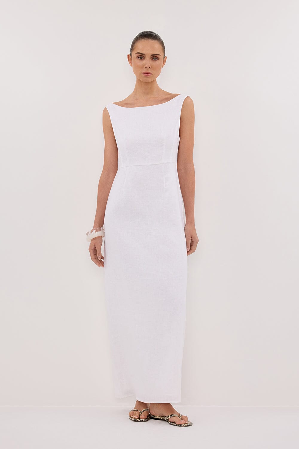 JULE WHITE LINEN MIDI DRESS Clothing DISSH Boutiques 6 WHITE 