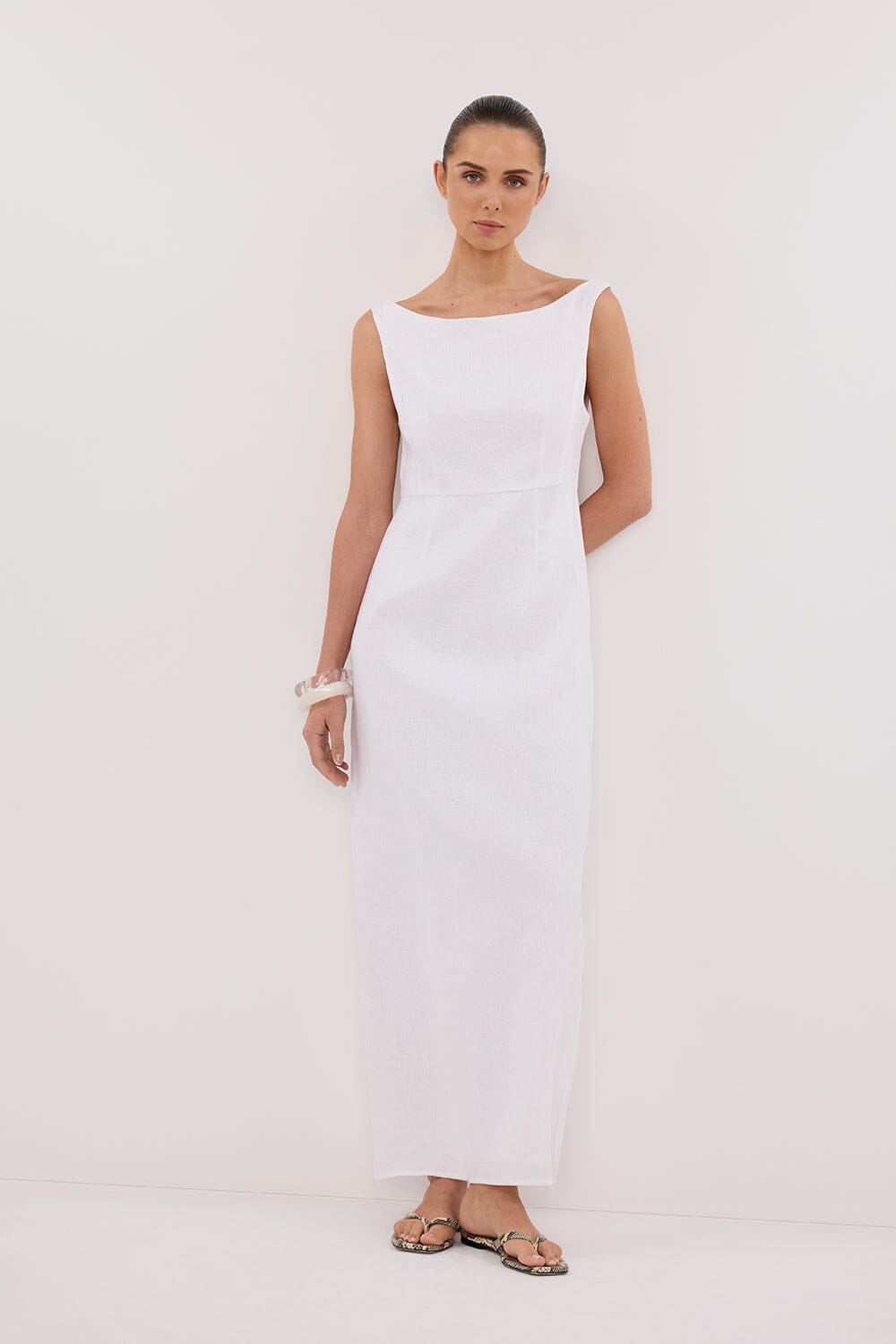 JULE WHITE LINEN MIDI DRESS Clothing DISSH Boutiques 