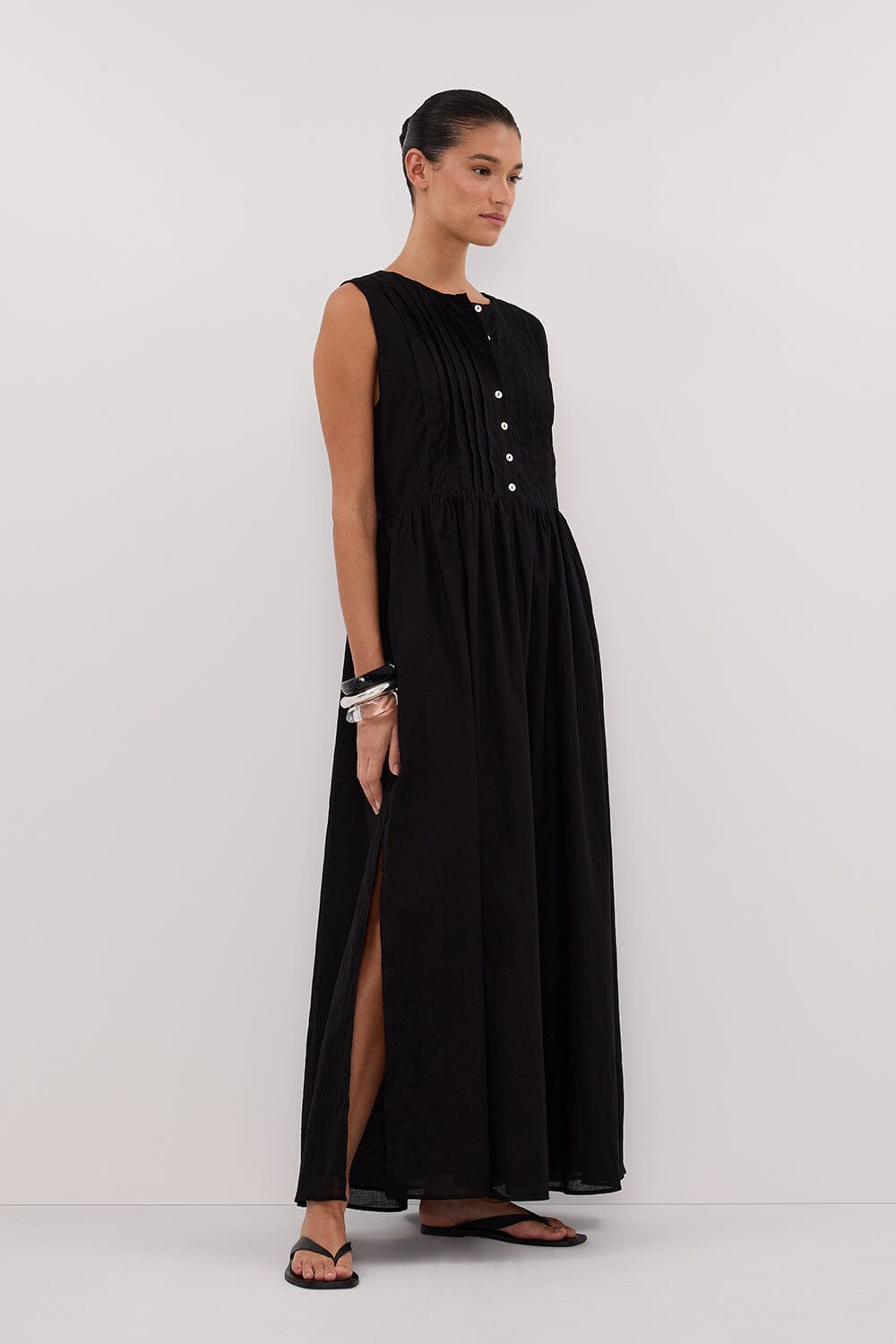 LARS BLACK PINTUCK LINEN MIDI DRESS Clothing DISSH Boutiques 