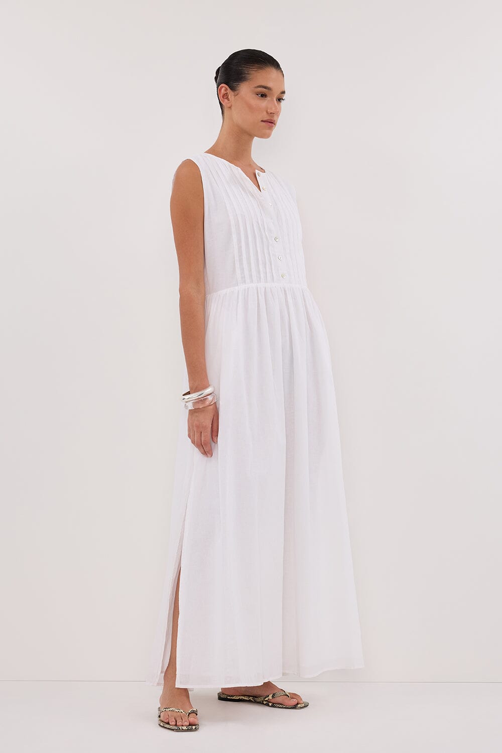 LARS WHITE PINTUCK LINEN MIDI DRESS Clothing DISSH Boutiques 