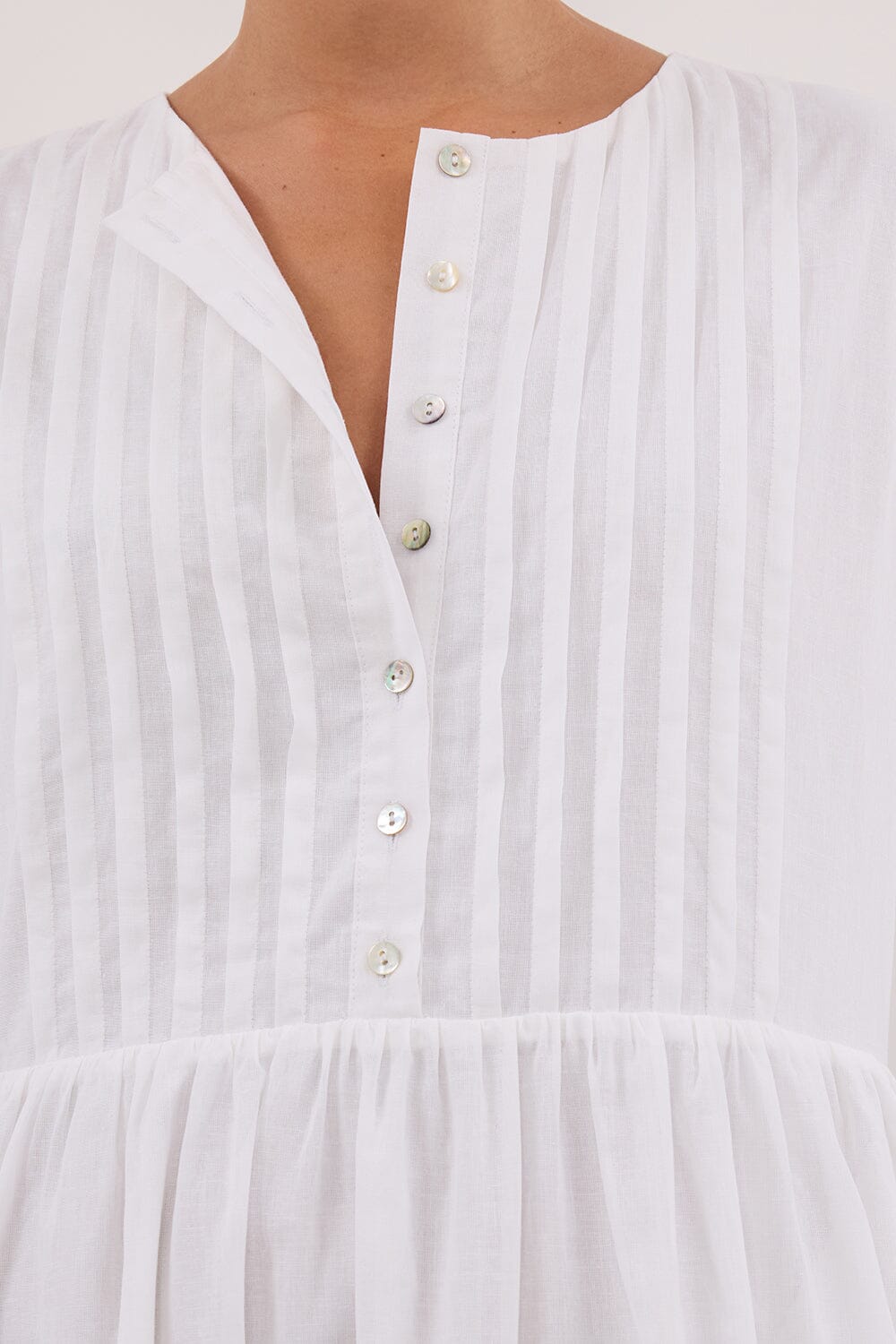LARS WHITE PINTUCK LINEN MIDI DRESS Clothing DISSH Boutiques 