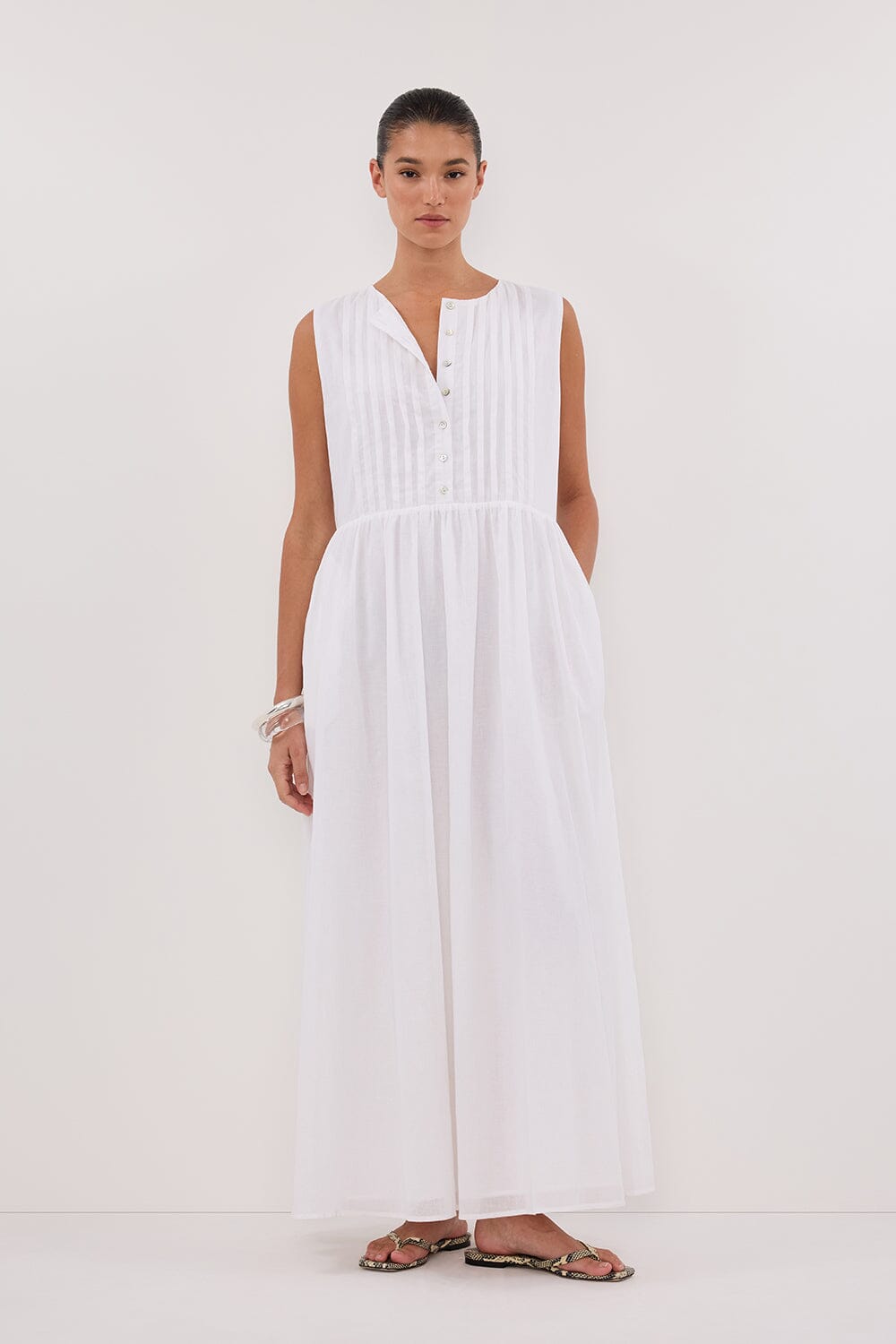 LARS WHITE PINTUCK LINEN MIDI DRESS Clothing DISSH Boutiques 
