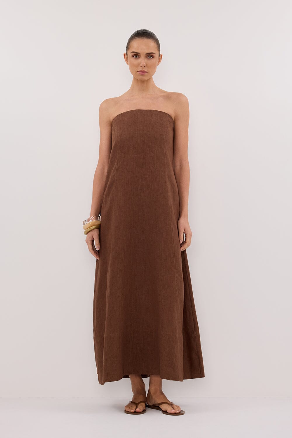 KINSLEY FONDANT LINEN STRAPLESS MIDI DRESS Clothing DISSH Boutiques 