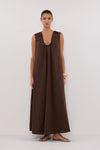 GABBY BITTER CHOC COTTON MIDI DRESS