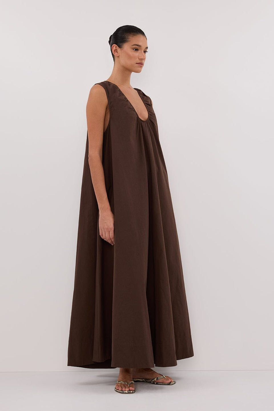 GABBY BITTER CHOC COTTON MIDI DRESS Clothing DISSH Boutiques 