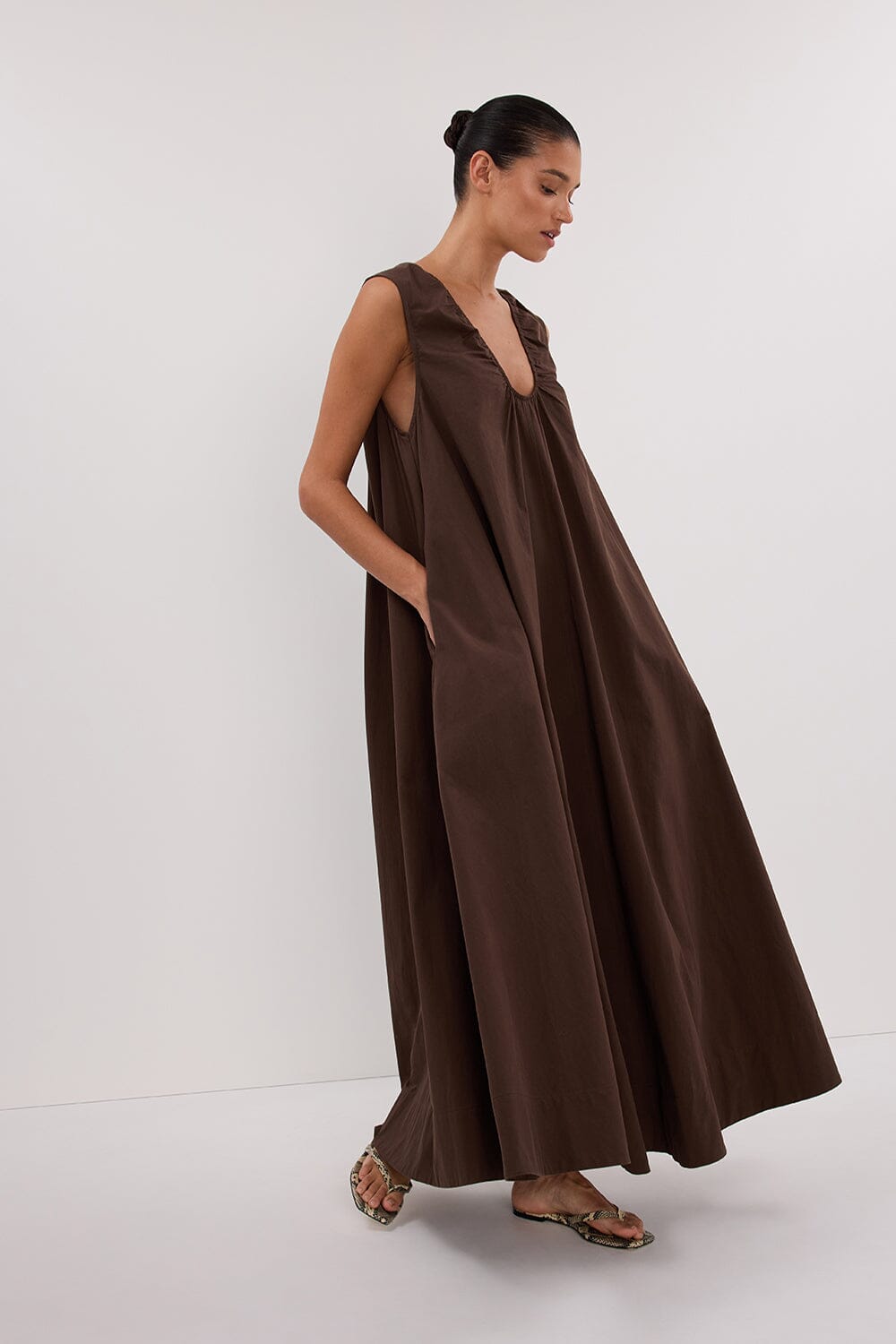 GABBY BITTER CHOC COTTON MIDI DRESS Clothing DISSH Boutiques 