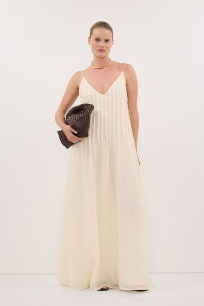 Zoe wearing TAHLIA STRAW RAMIE MAXI DRESS
