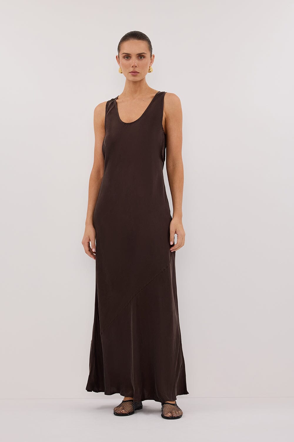DARCY BITTER CHOC SILK MAXI DRESS Clothing DISSH Boutiques 