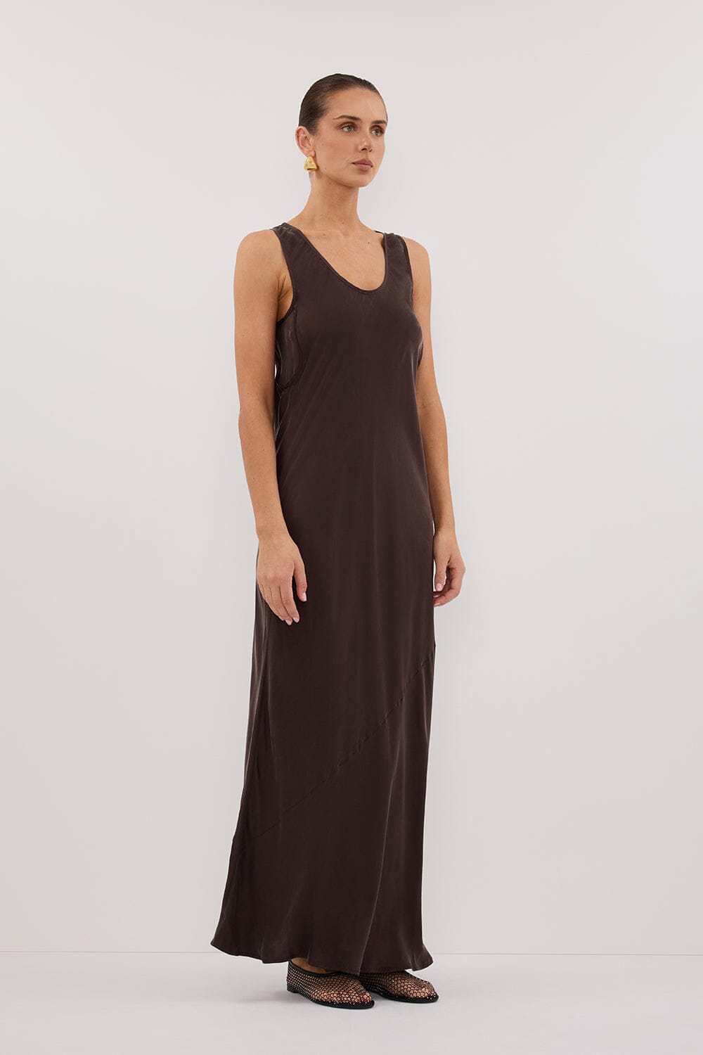 DARCY BITTER CHOC SILK MAXI DRESS Clothing DISSH Boutiques 