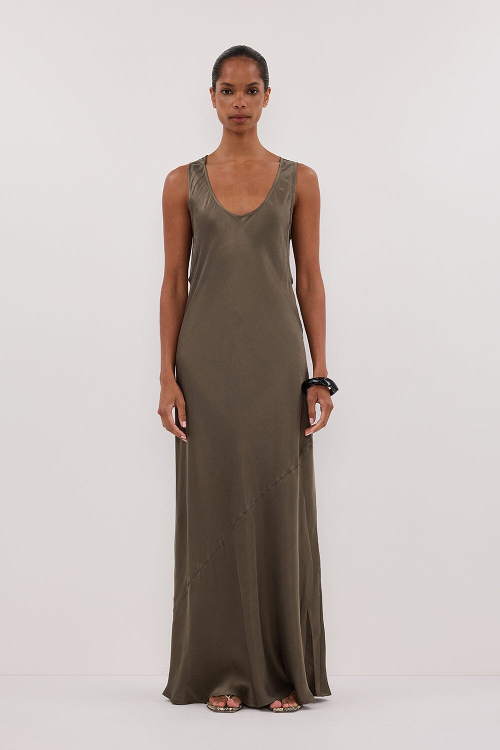 DARCY OLIVE SILK MAXI DRESS Clothing DISSH Boutiques 