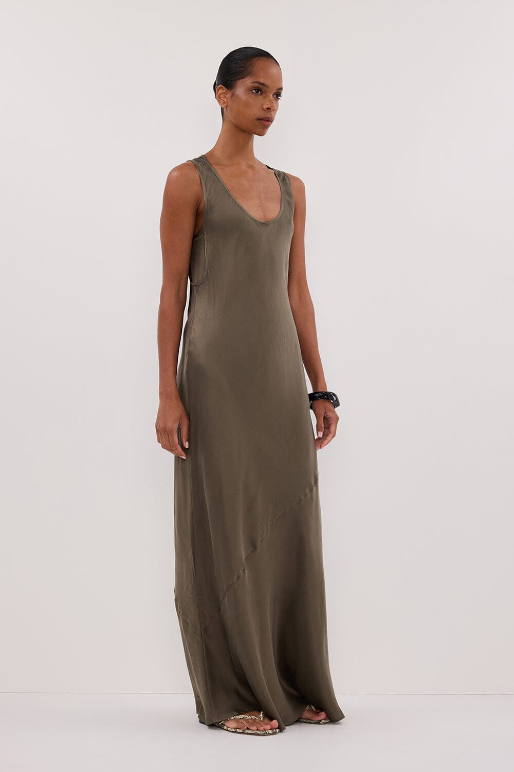 DARCY OLIVE SILK MAXI DRESS Clothing DISSH Boutiques 