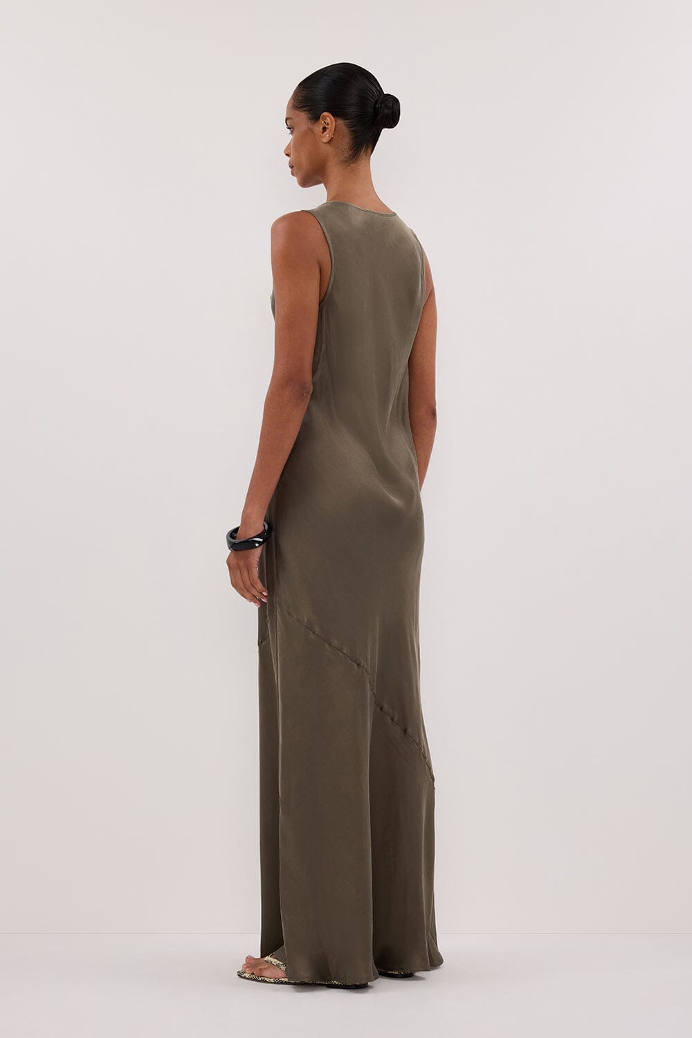 DARCY OLIVE SILK MAXI DRESS Clothing DISSH Boutiques 