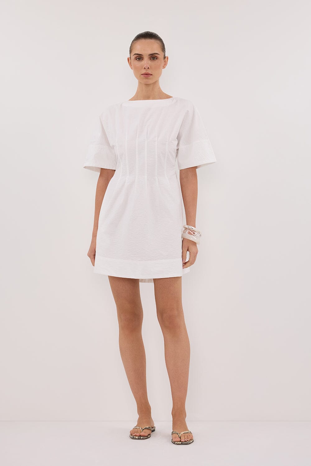 DAPHNE WHITE SLEEVED MINI DRESS Clothing DISSH Boutiques 6 WHITE 