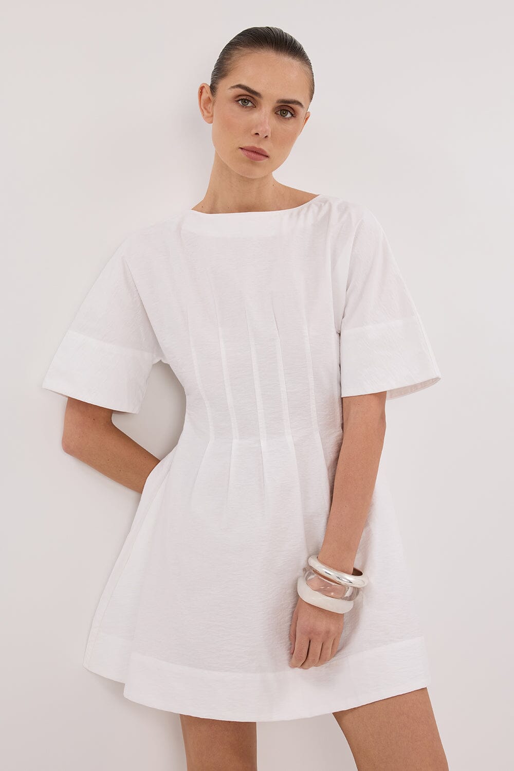 DAPHNE WHITE SLEEVED MINI DRESS Clothing DISSH Boutiques 