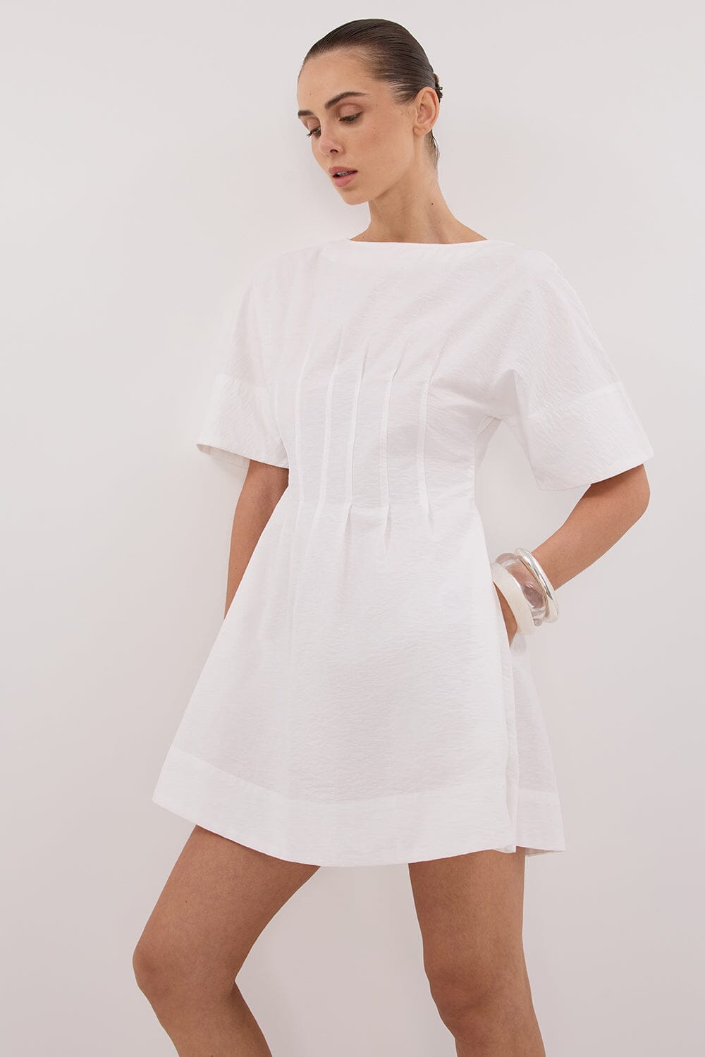 DAPHNE WHITE SLEEVED MINI DRESS Clothing DISSH Boutiques 