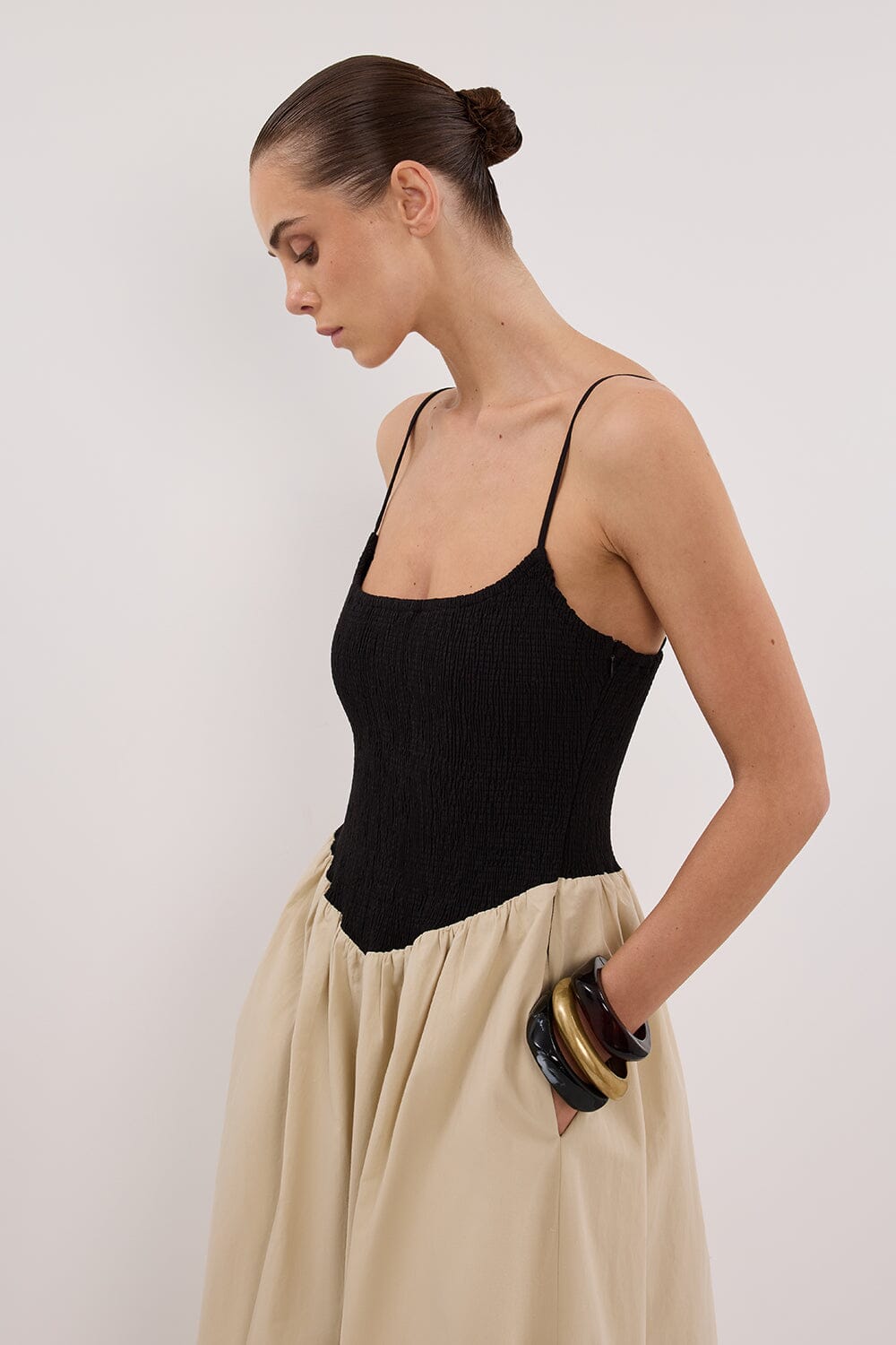 MILANO BLACK/STONE MIDI DRESS Clothing DISSH Boutiques 