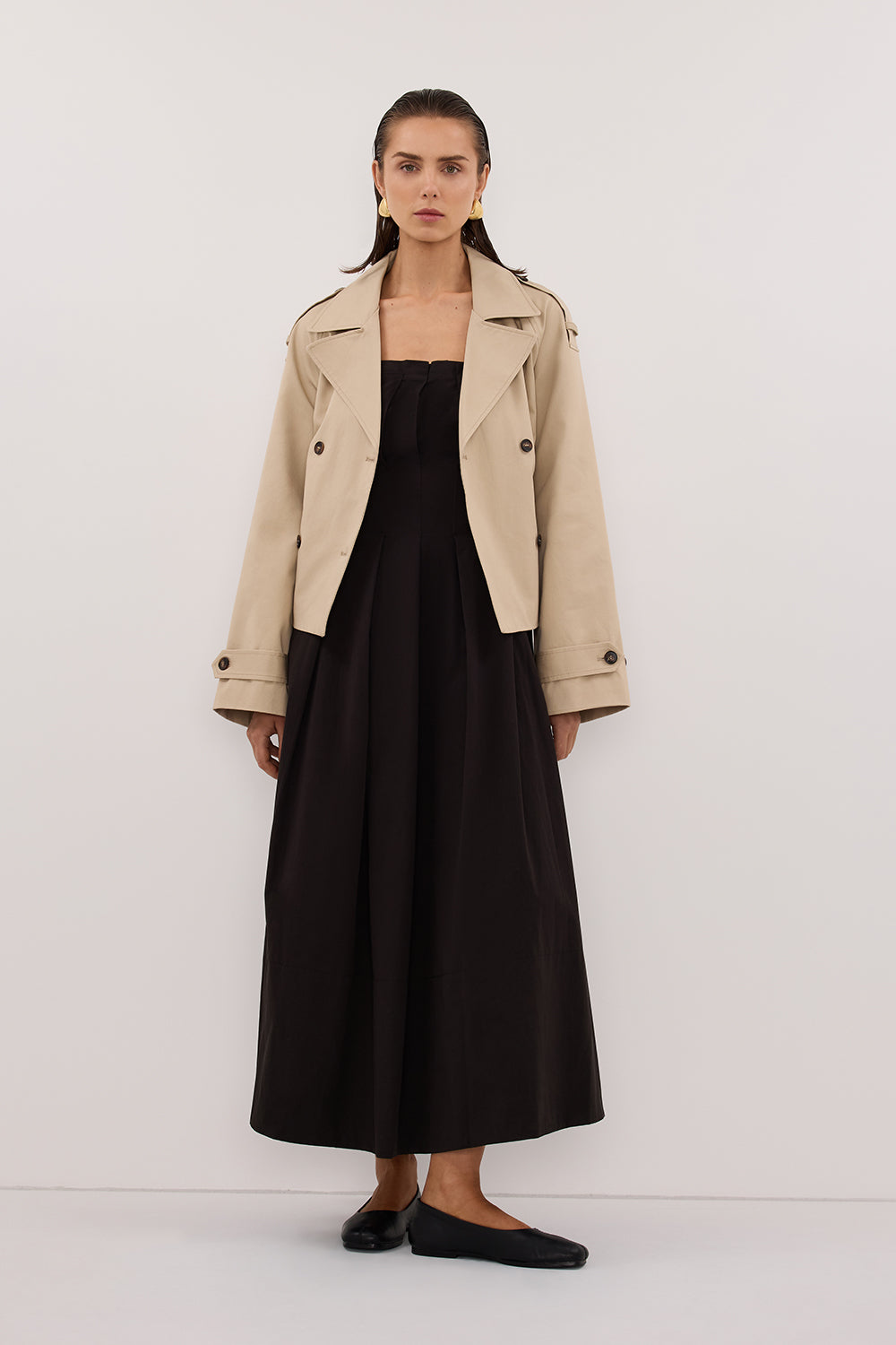 LILLY BLACK COTTON STRAPLESS MIDI DRESS