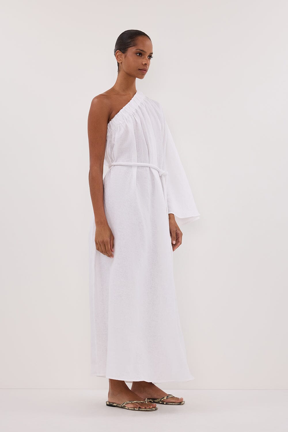 SALLY WHITE LINEN MIDI DRESS Clothing DISSH Boutiques 