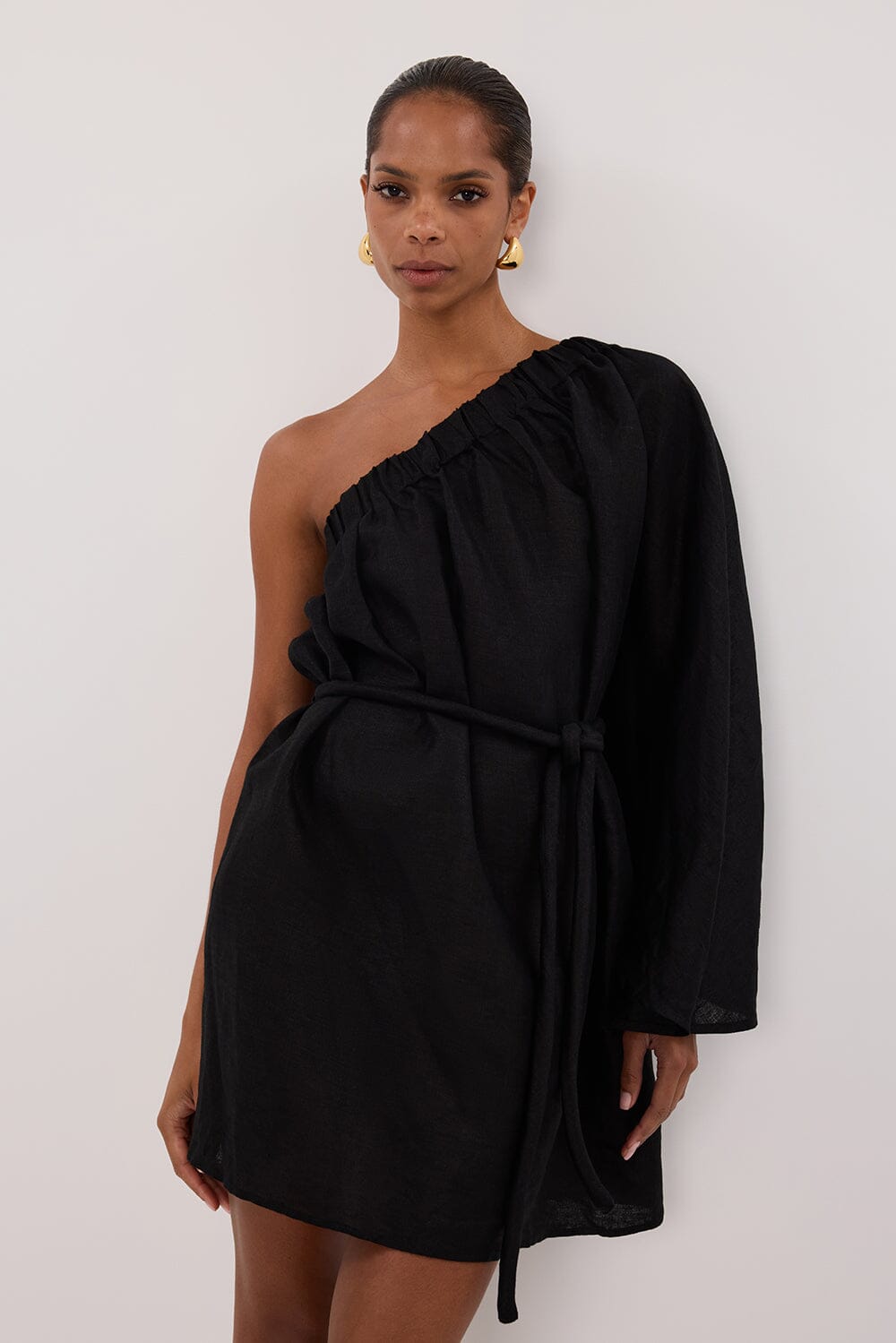 AURELIA BLACK ASYM LINEN MINI DRESS Clothing DISSH Boutiques 
