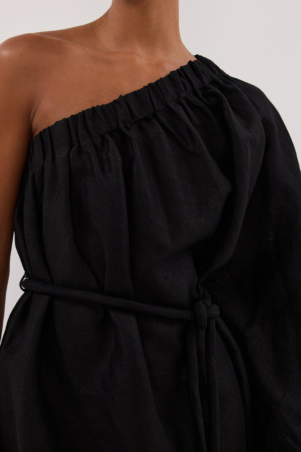 AURELIA BLACK ASYM LINEN MINI DRESS | Dissh AURELIA BLACK ASYM LINEN MINI DRESS | Dissh