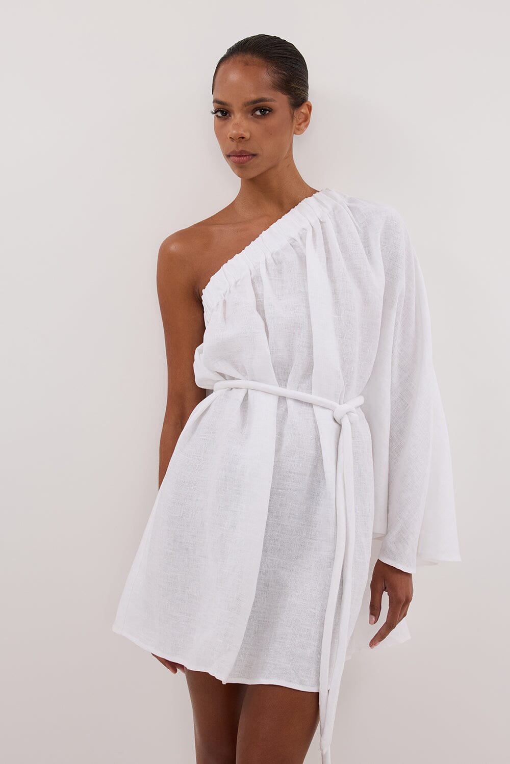 AURELIA WHITE ASYM LINEN MINI DRESS Clothing DISSH Boutiques 