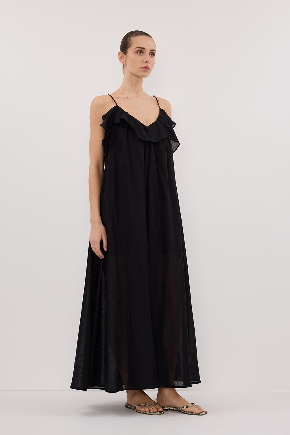 CAPRI BLACK LINEN BLEND MAXI DRESS Clothing DISSH Boutiques 