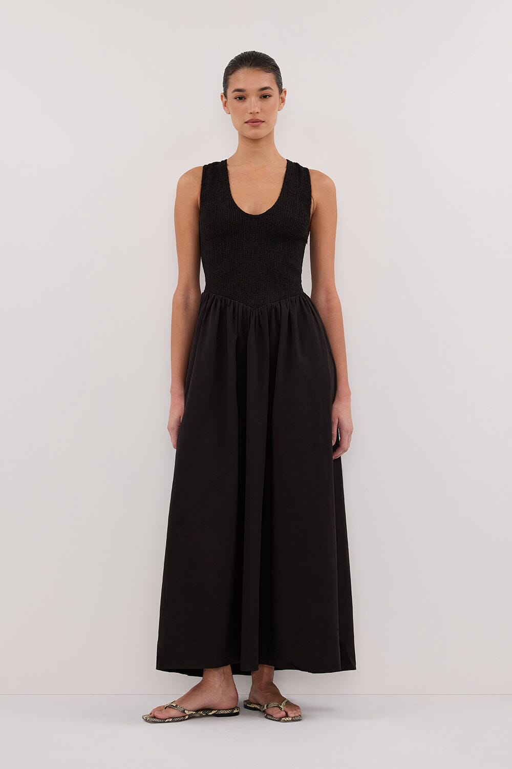 FLORENCE BLACK SLEEVELESS COTTON MIDI DRESS