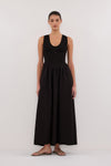FLORENCE BLACK SLEEVELESS COTTON MIDI DRESS