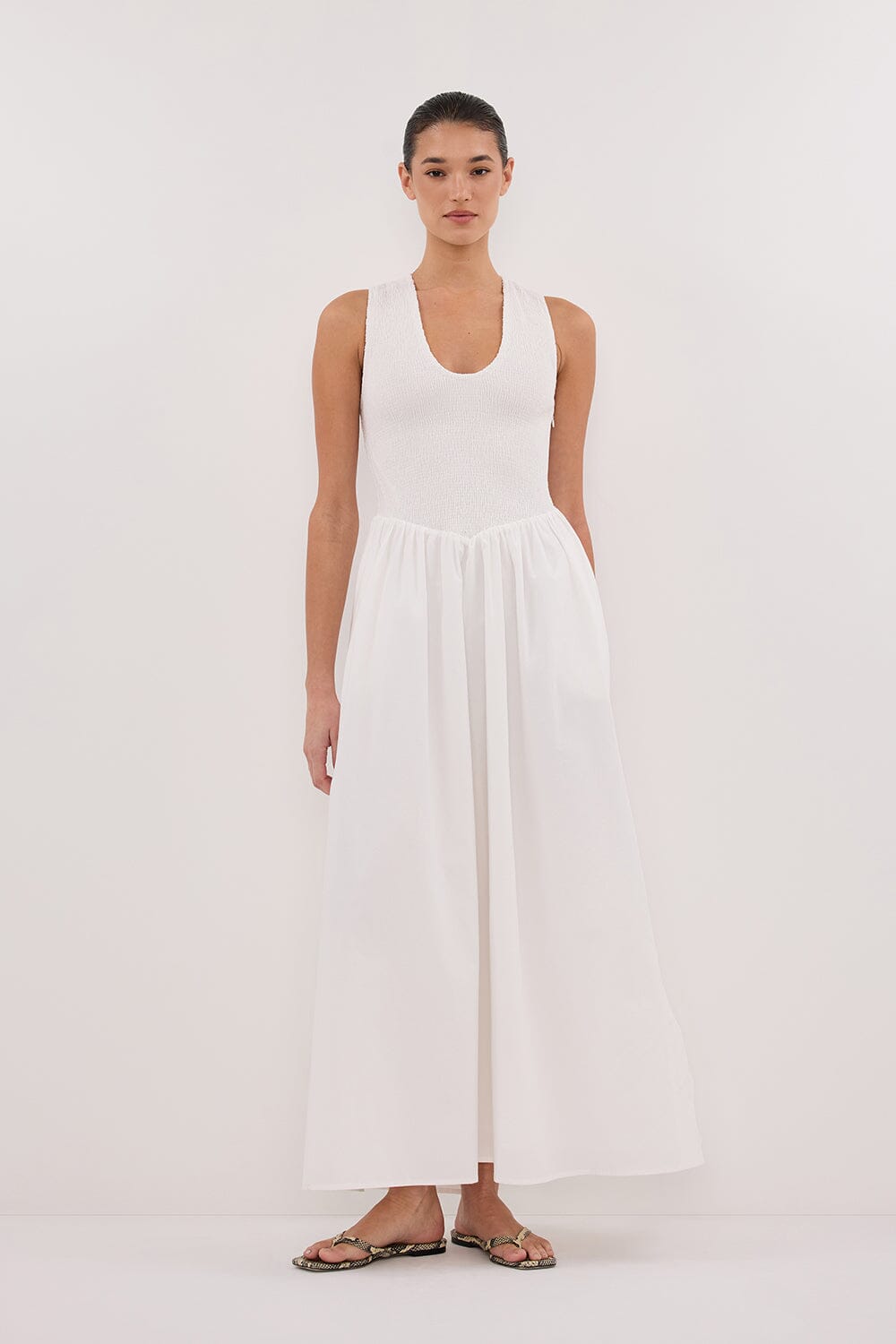 FLORENCE WHITE COTTON MIDI DRESS Clothing DISSH Boutiques 6 WHITE 