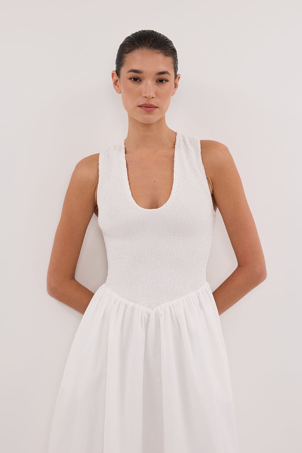 FLORENCE WHITE COTTON MIDI DRESS Clothing DISSH Boutiques 