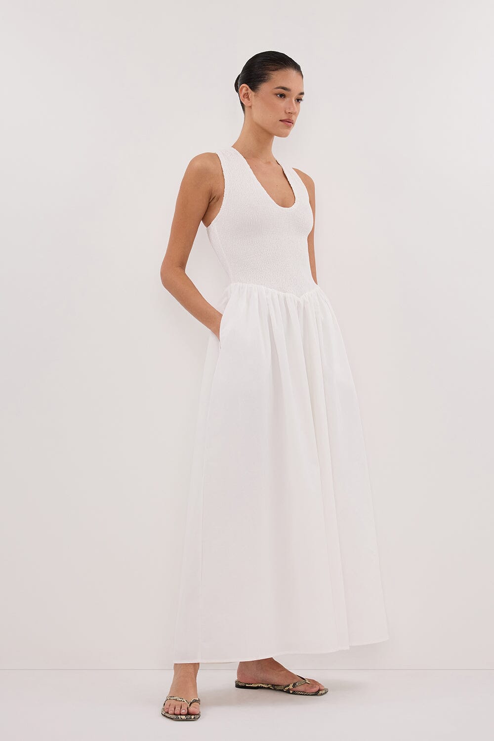 FLORENCE WHITE COTTON MIDI DRESS Clothing DISSH Boutiques 
