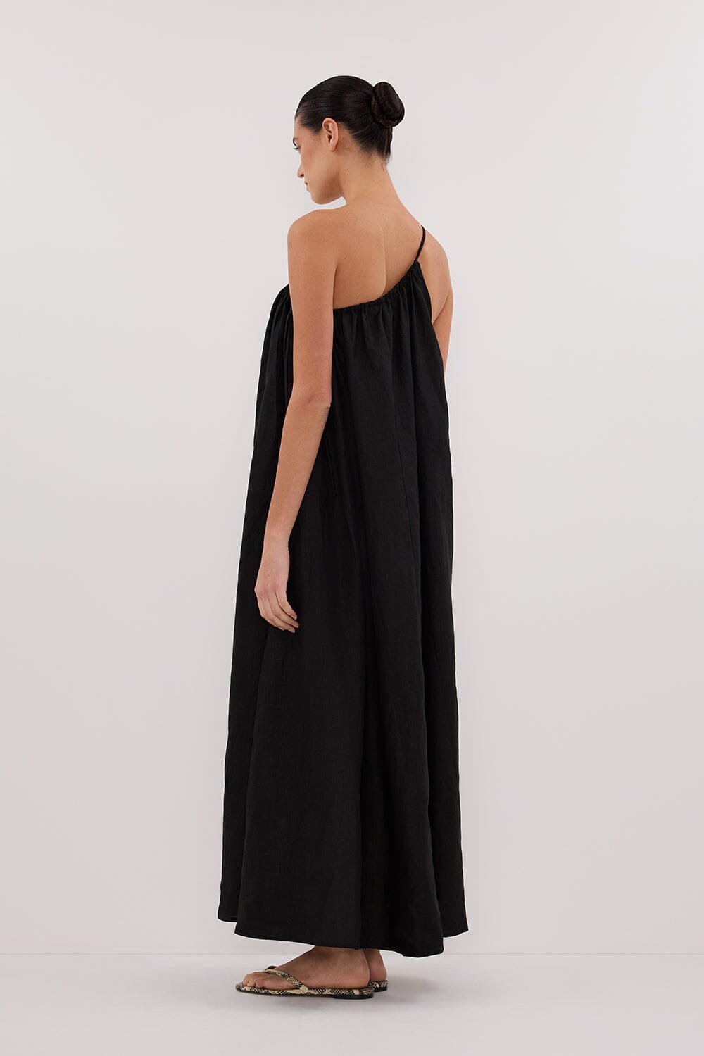 ALMA BLACK ASYM LINEN MIDI DRESS Clothing DISSH Boutiques 