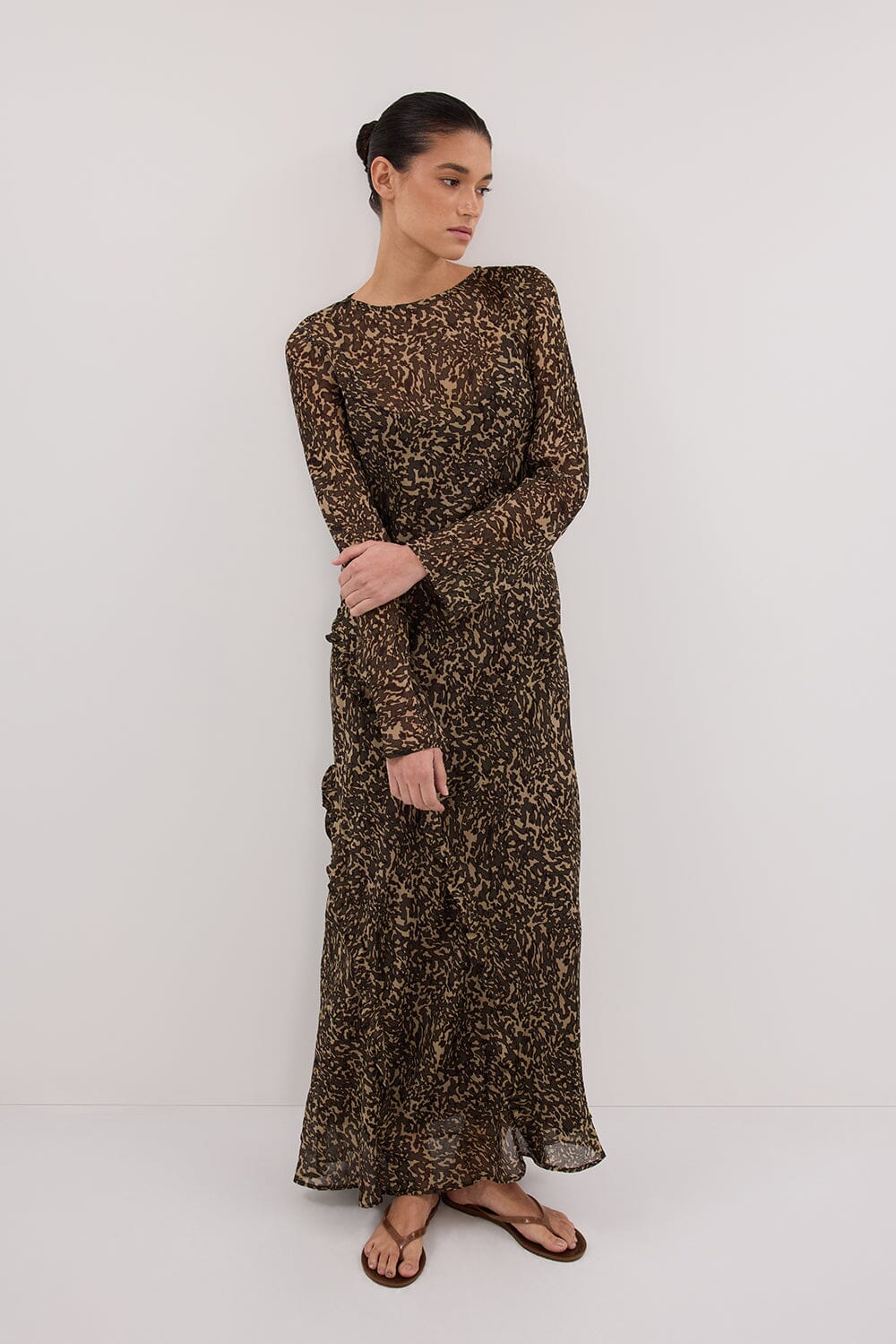 MARVILLA CHOC SLEEVED MIDI DRESS - PRE ORDER Clothing DISSH Boutiques 
