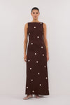 BEVERLY BITTER CHOC SPOT LINEN MIDI DRESS
