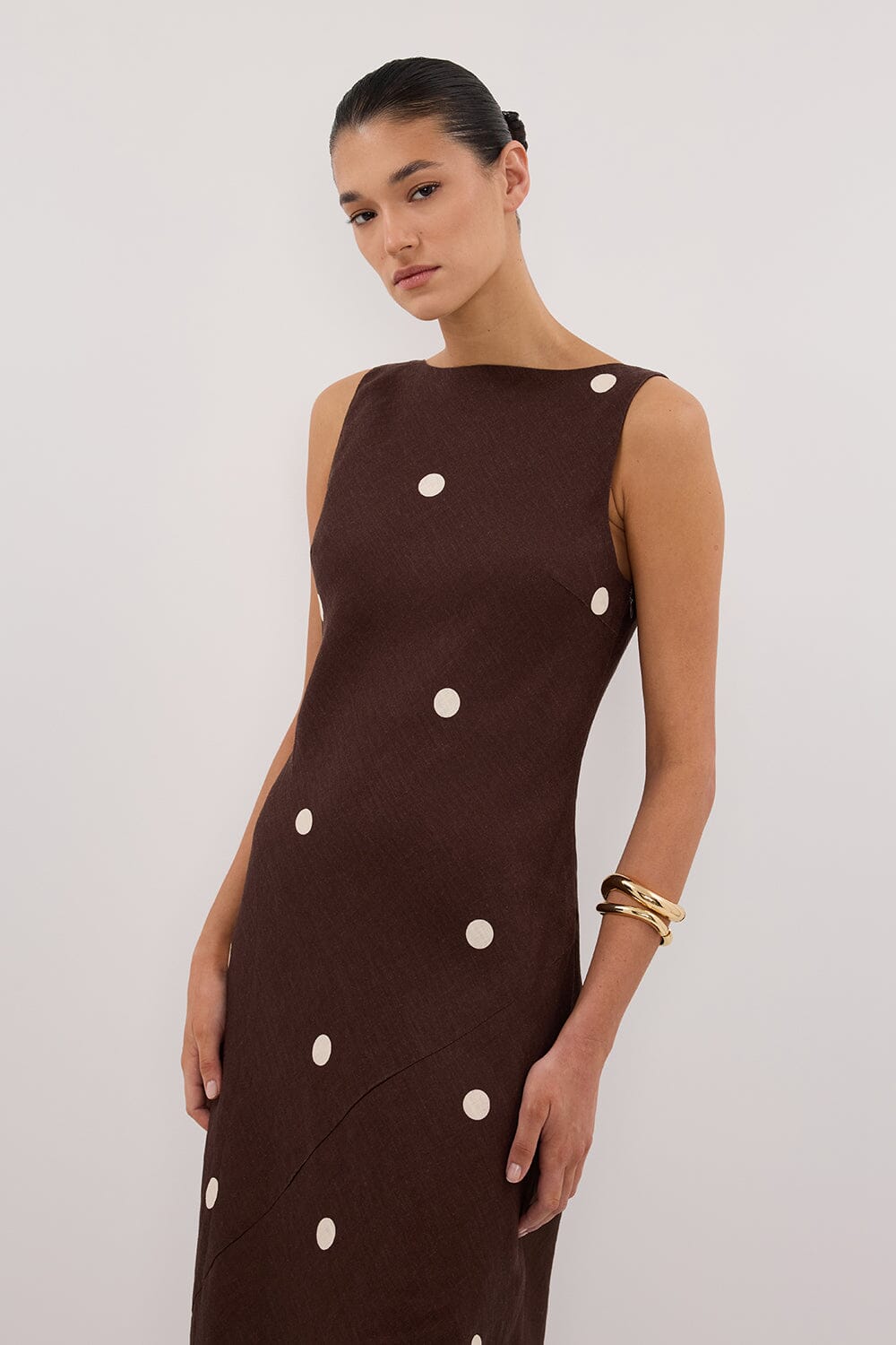 BEVERLY BITTER CHOC SPOT MIDI DRESS Clothing DISSH Boutiques 