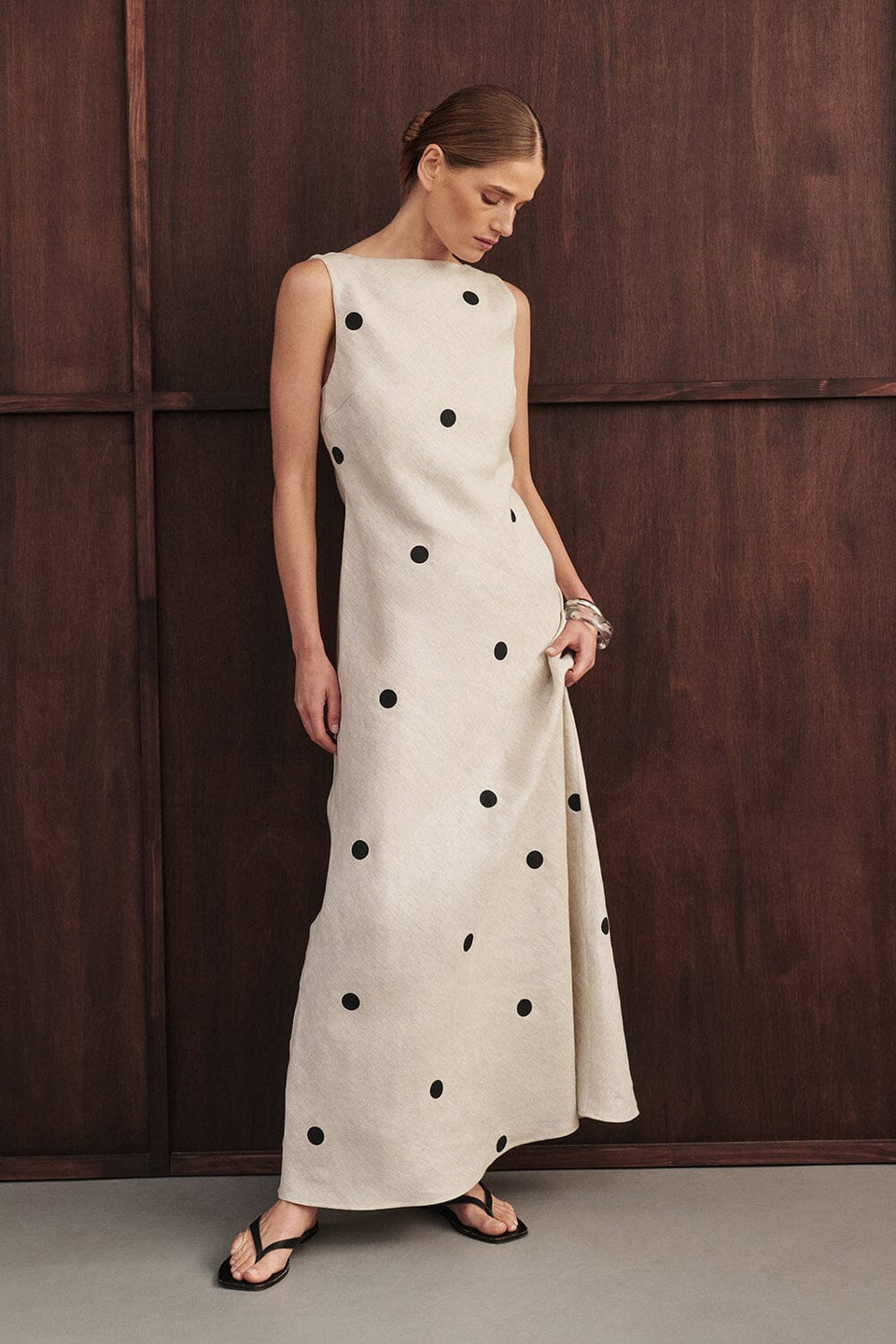 BEVERLY NATURAL SPOT LINEN MIDI DRESS - PRE ORDER Clothing DISSH Boutiques 