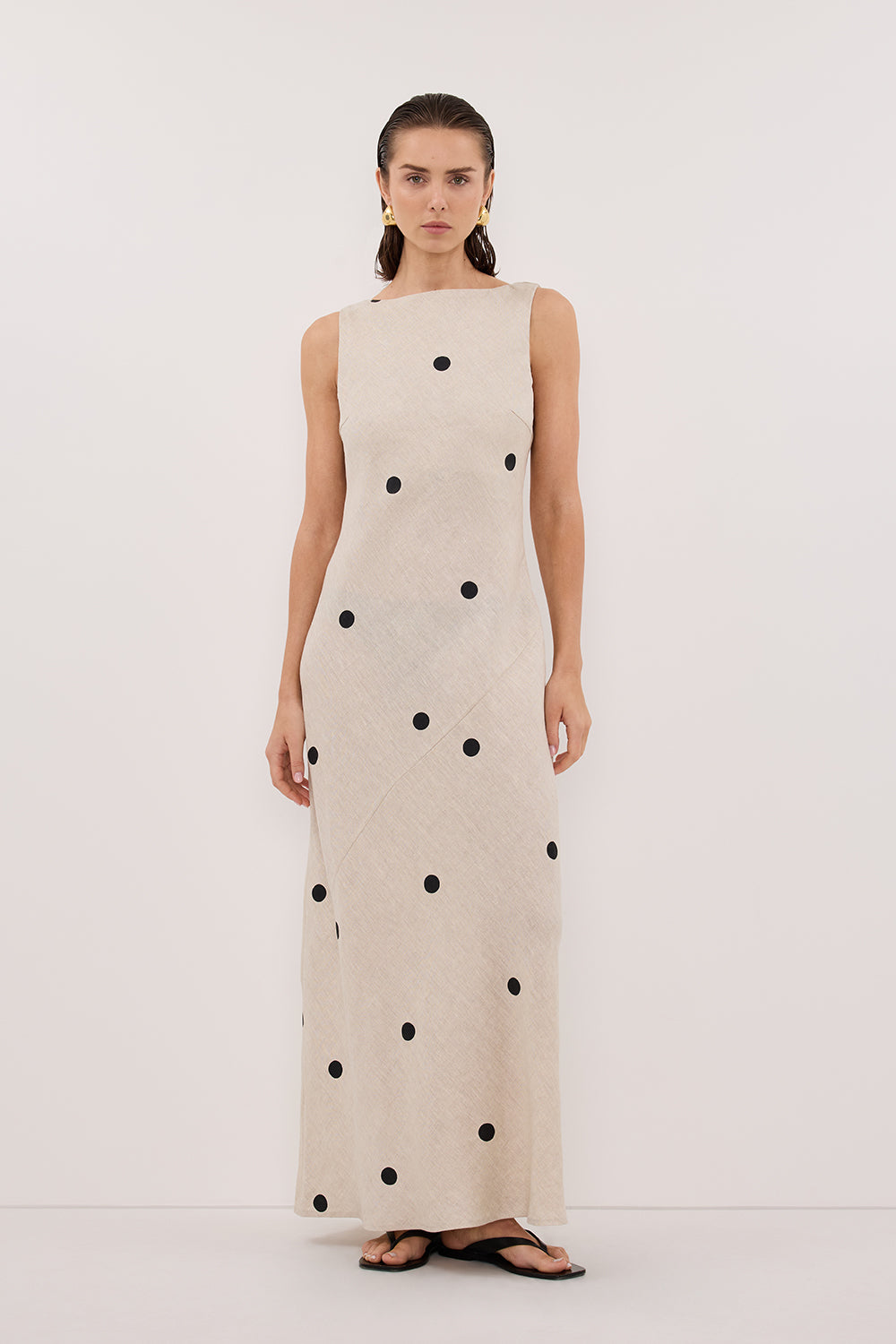 BEVERLY NATURAL SPOT LINEN MIDI DRESS - PRE ORDER Clothing DISSH Boutiques 6 NATURAL 