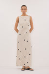 BEVERLY NATURAL SPOT LINEN MIDI DRESS