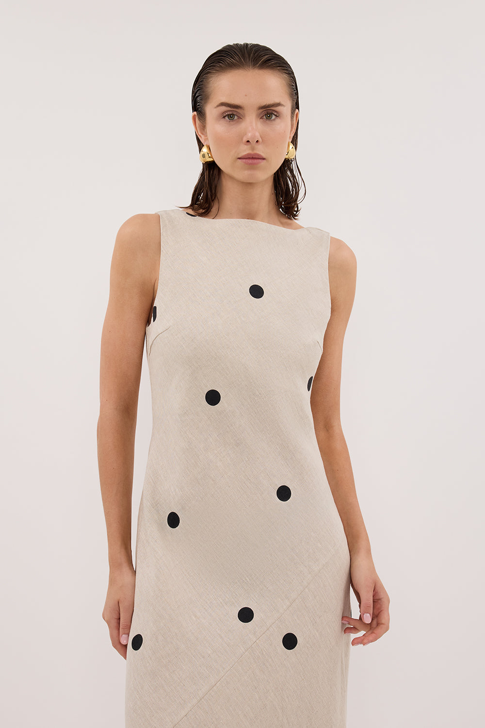 BEVERLY NATURAL SPOT LINEN MIDI DRESS - PRE ORDER Clothing DISSH Boutiques 