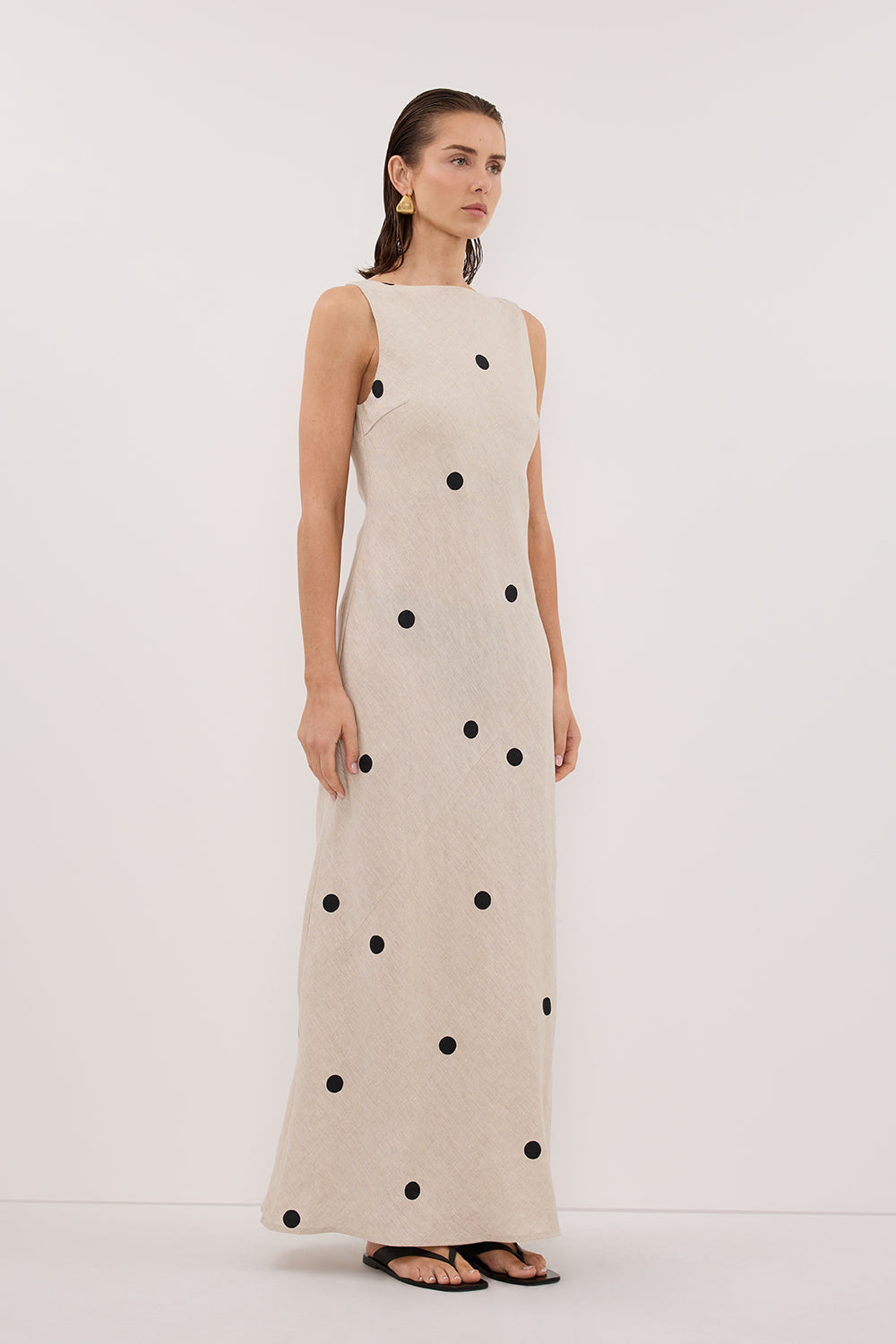 BEVERLY NATURAL SPOT LINEN MIDI DRESS - PRE ORDER Clothing DISSH Boutiques 
